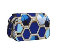 axzttupy Blue Hexagons and Diamond Print Stylish Pencil Bag Travel Office Supplies Practical Makeup Stationery Organizer