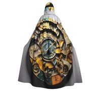 axzttupy Clock Art Print Unisex Halloween Hooded Cloak Full Length For Medieval Renaissance Cosplay Costumes