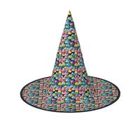 axzttupy Colorful Happy Birthday Cupcakes Print Halloween Witch Hat Unisex Carnival Costume Accessory Parties Cosplay And Festive