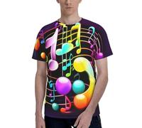 axzttupy Colorful Musical Note Print Men Short Sleeve T-Shirt Stylish Crew Neck Office Athletic Occasion Everyday Wear Black