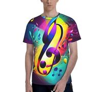 axzttupy Colorful Musical Notes Print Men Short Sleeve T-Shirt Stylish Crew Neck Office Athletic Occasion Everyday Wear Black