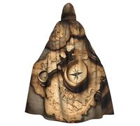 axzttupy Compass And Old World Map Print Unisex Halloween Hooded Cloak Full Length For Medieval Renaissance Cosplay Costumes