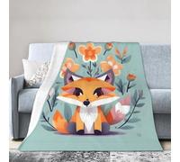 axzttupy Cute Animal Fox Flowers Print Ultra-Soft Micro Blanket Flannel Throw Blankets Non-Shedding All-Season Comfort