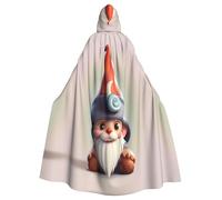 axzttupy Cute Gnome Hat Print Unisex Halloween Hooded Cloak Full Length For Medieval Renaissance Cosplay Costumes