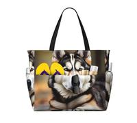 axzttupy cute huskys Print Large Capacity Beach Travel Bag Lightweight Tote Vacation Picnic Outdoor Activities