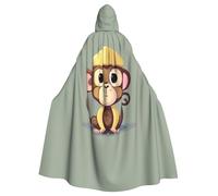 axzttupy Cute Monkey Print Unisex Halloween Hooded Cloak Full Length For Medieval Renaissance Cosplay Costumes