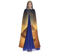 axzttupy Egyptian Pyramid In Desert Print Unisex Halloween Hooded Cloak Full Length For Medieval Renaissance Cosplay Costumes
