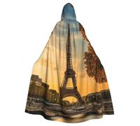 axzttupy Eiffel Tower Paris Autumn Print Unisex Halloween Hooded Cloak Full Length For Medieval Renaissance Cosplay Costumes