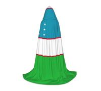 axzttupy Flag Of The Republic Of Uzbekistan Print Hooded Cloak Cape For Carnival Halloween And Themed Parties Comfortable Cloak