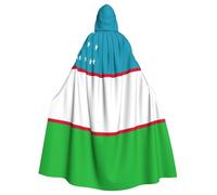 axzttupy Flag Of The Republic Of Uzbekistan Print Unisex Halloween Hooded Cloak Full Length For Medieval Renaissance Cosplay Costumes