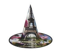 axzttupy Flower Paris Eiffel Towers Print Halloween Witch Hat Unisex Carnival Costume Accessory Parties Cosplay And Festive