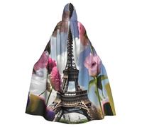axzttupy Flower Paris Eiffel Towers Print Unisex Halloween Hooded Cloak Full Length For Medieval Renaissance Cosplay Costumes