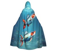 axzttupy Flying Fish In The Ocean Print Unisex Halloween Hooded Cloak Full Length For Medieval Renaissance Cosplay Costumes
