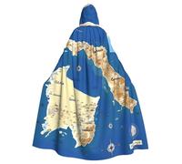 axzttupy Greece Map Print Print Unisex Halloween Hooded Cloak Full Length For Medieval Renaissance Cosplay Costumes