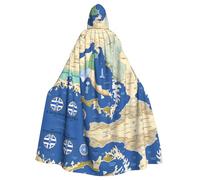 axzttupy Greece Map Print Unisex Halloween Hooded Cloak Full Length For Medieval Renaissance Cosplay Costumes