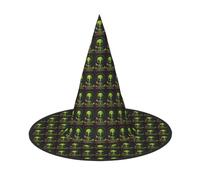axzttupy Green Alien Print Halloween Witch Hat Unisex Carnival Costume Accessory Parties Cosplay And Festive