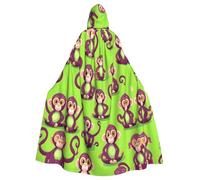 axzttupy Green Clever Monkey Print Unisex Halloween Hooded Cloak Full Length For Medieval Renaissance Cosplay Costumes