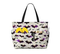 axzttupy Halloween Flying purple Bats Print Large Capacity Beach Travel Bag Lightweight Tote Vacation Picnic Outdoor Activities