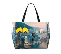 axzttupy Hong Kong Print Large Capacity Beach Travel Bag Lightweight Tote Vacation Picnic Outdoor Activities