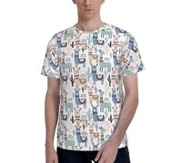 axzttupy Llama Alpaca Cactus Print Men Short Sleeve T-Shirt Stylish Crew Neck Office Athletic Occasion Everyday Wear Black