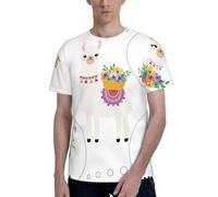 axzttupy Llama Print Men Short Sleeve T-Shirt Stylish Crew Neck Office Athletic Occasion Everyday Wear Black