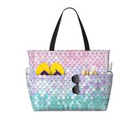 axzttupy Mermaid Pink Purple Print Large Capacity Beach Travel Bag Lightweight Tote Vacation Picnic Outdoor Activities