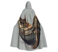 axzttupy Old Viking Boats Print Unisex Halloween Hooded Cloak Full Length For Medieval Renaissance Cosplay Costumes