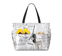 axzttupy Parisian Coffee Eiffel Tower Print Large Capacity Beach Travel Bag Lightweight Tote Vacation Picnic Outdoor Activities