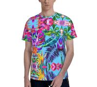 axzttupy Pink Flower Tropical Plant Print Men Short Sleeve T-Shirt Stylish Crew Neck Office Athletic Occasion Everyday Wear