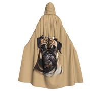 axzttupy Pug Dogs Print Unisex Halloween Hooded Cloak Full Length For Medieval Renaissance Cosplay Costumes