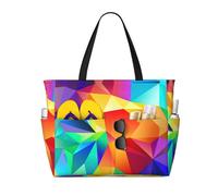 axzttupy Rainbow Geometric Print Large Capacity Beach Travel Bag Lightweight Tote Vacation Picnic Outdoor Activities