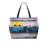 axzttupy Sunset and Sunrise with Ocean Sea Waves Print Large Capacity Beach Travel Bag Lightweight Tote Vacation Picnic Outdoor Activities
