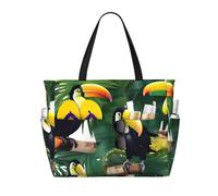axzttupy Toucans Parrot palm tree leaves Print Large Capacity Beach Travel Bag Lightweight Tote Vacation Picnic Outdoor Activities
