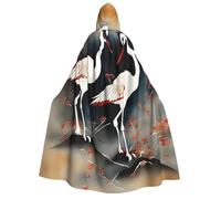 axzttupy Two Japanese Cranes Flying Traditional Painting Print Adult Hooded Cloak Halloween Christmas Carnival Parties Medieval Theme Costume