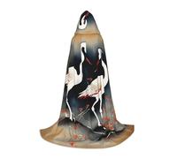 axzttupy Two Japanese Cranes Flying Traditional Painting Print Hooded Cloak Cape For Carnival Halloween And Themed Parties Comfortable Cloak