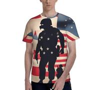 axzttupy US Military Soldiers Patriotic Memorial Day Print Men Short Sleeve T-Shirt Stylish Crew Neck Office Athletic Occasion Everyday Wear Black