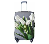 axzttupy White Tulips Flowers Print Large Suitcase Cover Fit Almost Any Luggage Personalized Travel Luggage Protector