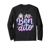 Ay Bendito Sad Coqui Frog in Crown Kawaii Spanish Phrase Long Sleeve T-Shirt