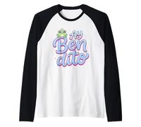 Ay Bendito Sad Coqui Frog in Crown Kawaii Spanish Phrase Raglan Baseball Tee