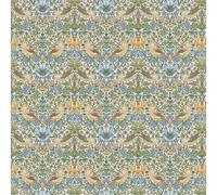 AYA Fashion 100% Cotton Digital Printed Panama Side-Matching Fabric William Morris Design Medium-Weight 220GSM for Furnishing & Décor | Strawberry Thief Sky - Sold by Half Meter