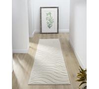 Aya Living Room Area Rugs - Embossed Waves Design Cream 60Cm X 220Cm