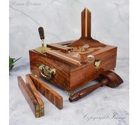 AYAANS Rosewood Exquisite Wooden Masonic Tools Set for Rituals and Symbolic Work Wooden Plumb Square and Rule with The Ritual Masonic Logo with The Side Handles (Blue Theme) by AYAANS