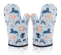 AYADA Cat Oven Gloves, Gauntlet Oven Mitts Cotton for Baking, Cute Cat Design - Breathable & Non-Slip Oven Glove for Kitchen, Chef, Cooking Cake, Cookware, Microwave, Pizza, Pot Holders 1 Pair