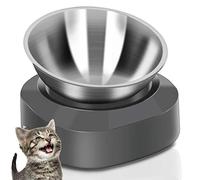 AYADA Raised Cat Food Bowl, Stainless Steel Cat Dish for Food Water Anti Vomiting Elevated with Stand Ergonomic Lifted Slanted Tilted 15 Angle Metal Single Kitty Kitten Wet Food Bowl Pet Bowl (Single)