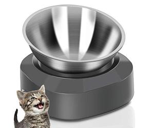 AYADA Raised Cat Food Bowl, Stainless Steel Cat Dish for Food Water Anti Vomiting Elevated with Stand Ergonomic Lifted Slanted Tilted 15 Angle Metal Single Kitty Kitten Wet Food Bowl Pet Bowl (Single)