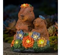 Ayadon Solar Capybara Garden Statue with Flower LED Lights, Mommy Capybara and Baby Garden Decor, Outdoor Statue, Patio, Yard, Pond, Lawn Ornaments, Unique Capybara Gifts for Mom Women Grandma