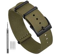 Ayadoo 20mm Army Green One-piece Nylon Watch Straps for Men Women, Repalcement Bands with Black Buckle