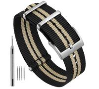 Ayadoo 20mm Black and Beige One-piece Nylon Watch Straps for Men Women, Repalcement Bands with Silver Buckle