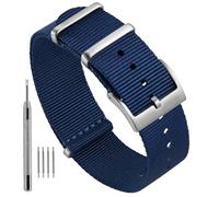 Ayadoo 20mm Blue One-piece Nylon Watch Straps for Men Women, Repalcement Bands with Silver Buckle
