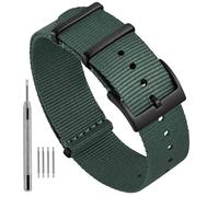 Ayadoo 22mm Garden Green One-piece Nylon Watch Straps for Men Women, Repalcement Bands with Black Buckle